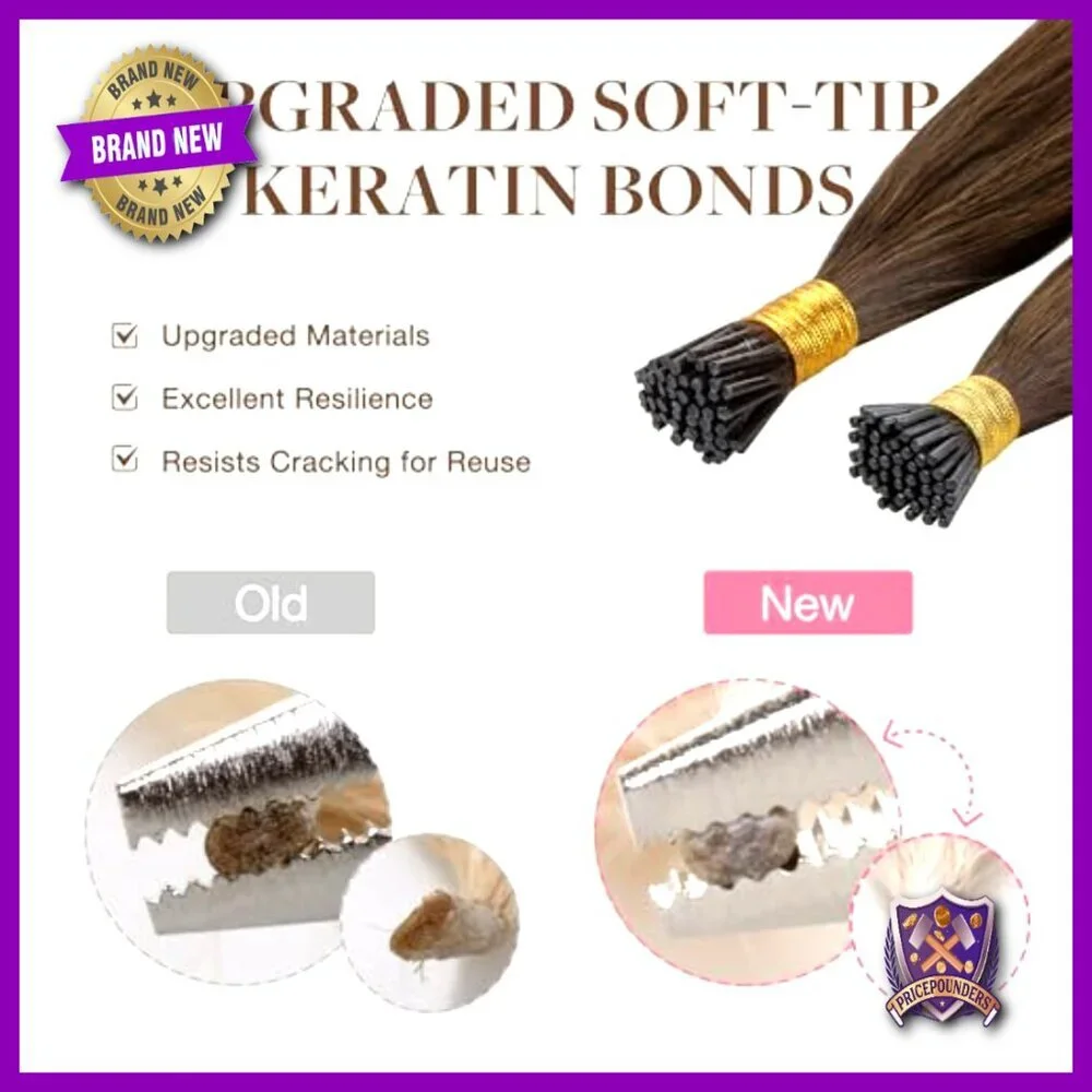 18-Inch Real Human Hair Extensions, 50g I-Tip, Heat-Resistant & Reusable